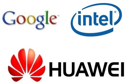구글과 인텔, 화웨이 로고.